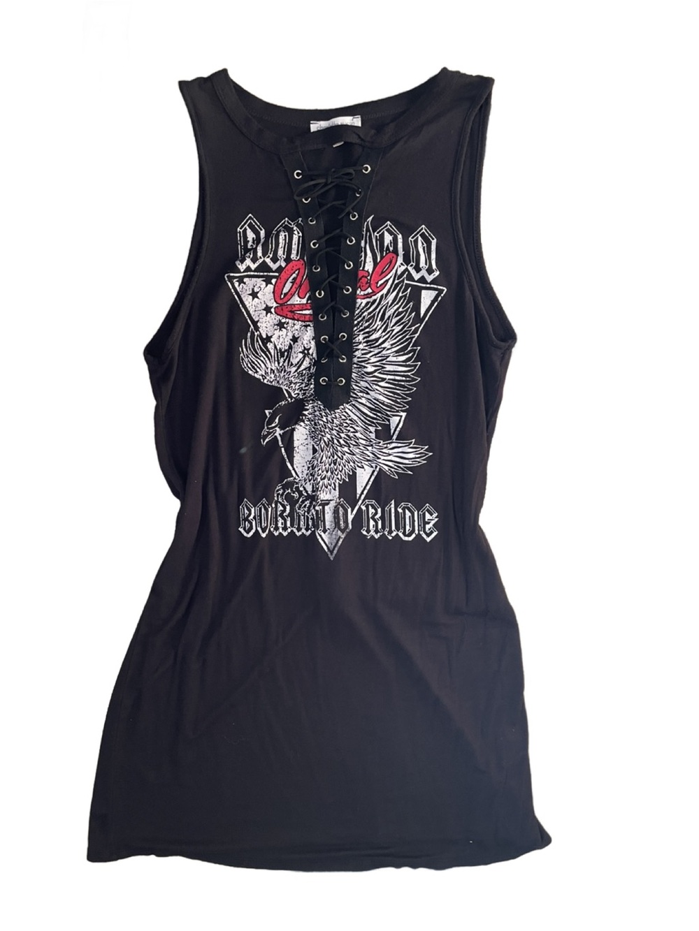 Charlotte Russe Black Lace-Up Rock n’ Roll Graphic Dress - Women (Size: Small)